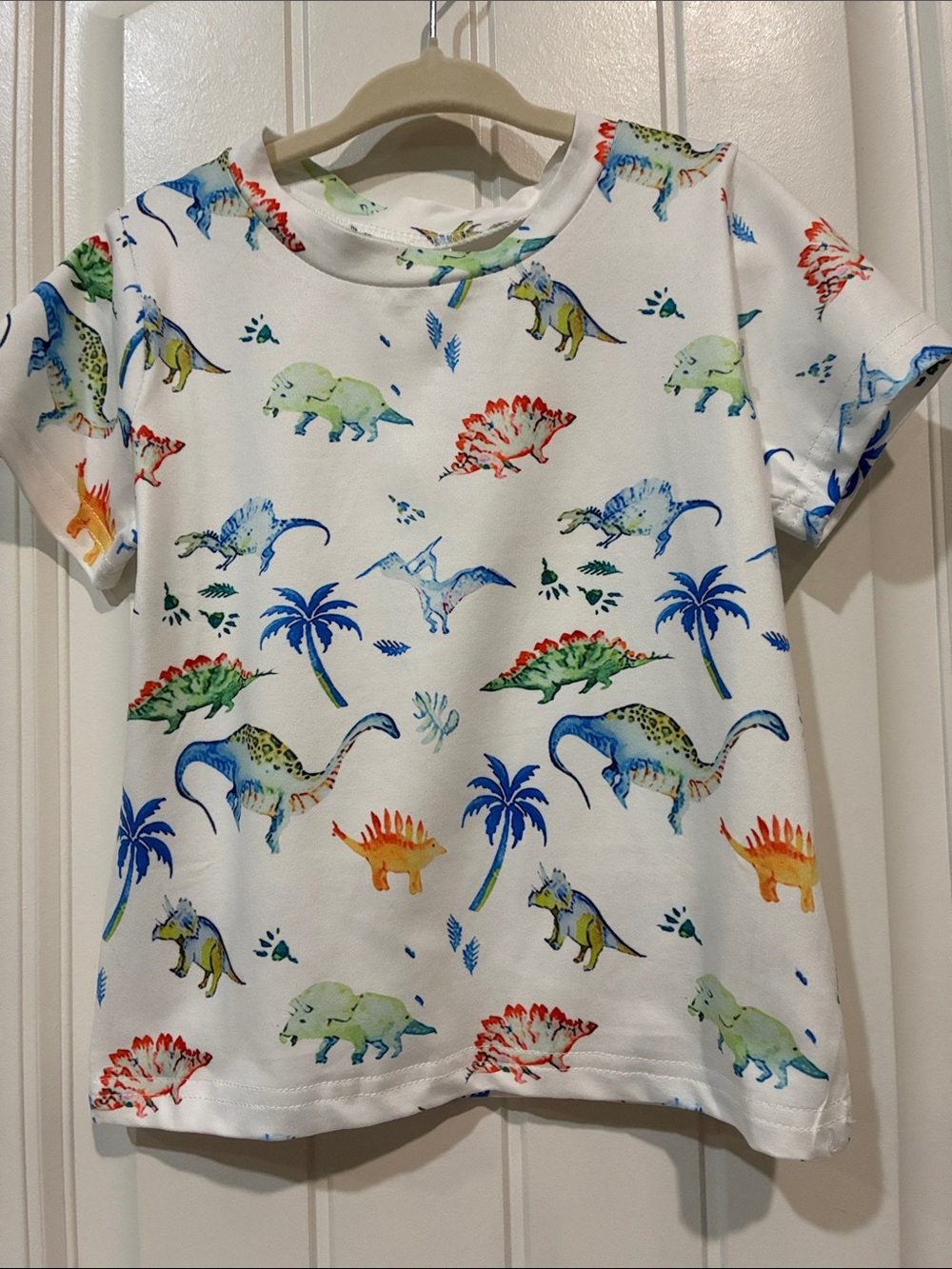Kids White Dino Print Short Sleeve Tee